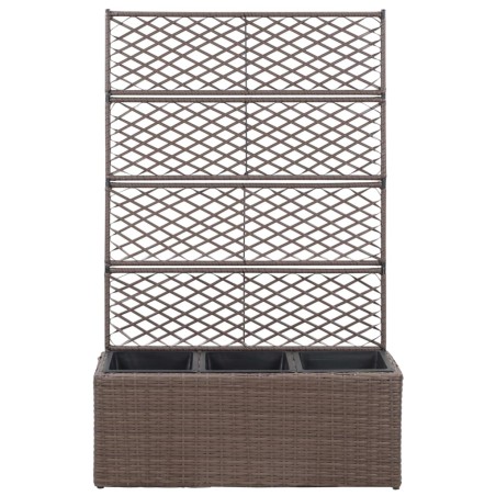 Hochbeet mit Rankgitter 3 Töpfe 83×30×130cm Poly Rattan Braun