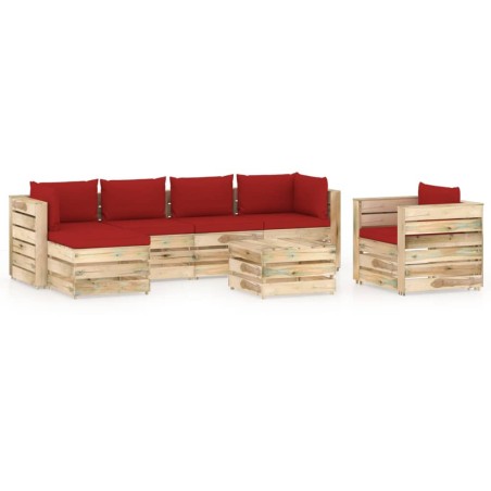 7-tlg. Garten-Lounge-Set mit Kissen Grün Imprägniertes Holz