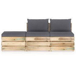 vidaXL 3-tlg. Garten-Lounge-Set mit Kissen Grün Imprägniertes Holz