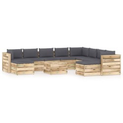 11-tlg. Garten-Lounge-Set mit Kissen Grün Imprägniertes Holz
