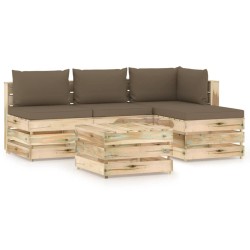 5-tlg. Garten-Lounge-Set mit Kissen Grün Imprägniertes Holz