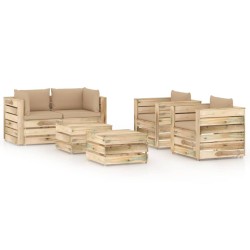 6-tlg. Garten-Lounge-Set mit Kissen Grün Imprägniertes Holz