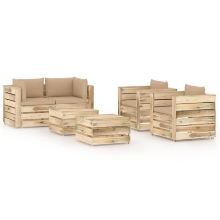 6-tlg. Garten-Lounge-Set mit Kissen Grün Imprägniertes Holz