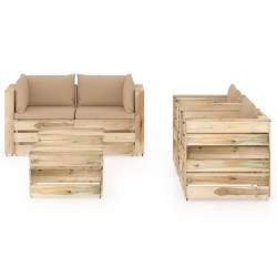 6-tlg. Garten-Lounge-Set mit Kissen Grün Imprägniertes Holz
