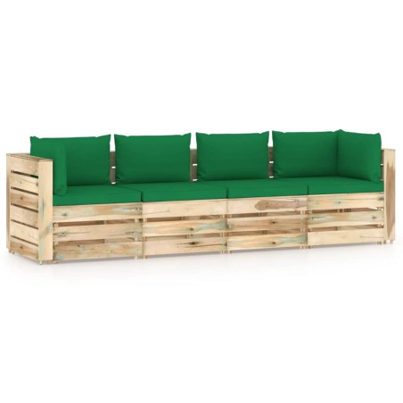 4-Sitzer Outdoor-Sofa mit Kissen Grün Imprägniertes Holz