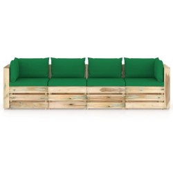 4-Sitzer Outdoor-Sofa mit Kissen Grün Imprägniertes Holz