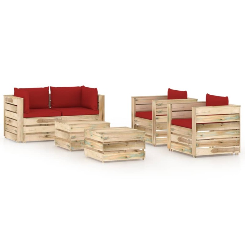 6-tlg. Garten-Lounge-Set mit Kissen Grün Imprägniertes Holz 6-tlg. Garten-Lounge-Set mit Kissen Grün Imprägniertes Holz