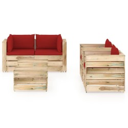 6-tlg. Garten-Lounge-Set mit Kissen Grün Imprägniertes Holz