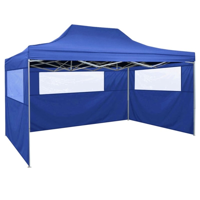 Faltzelt mit 3 Wänden 3 x 4,5 m Blau Faltzelt mit 3 Wänden 3 x 4,5 m Blau