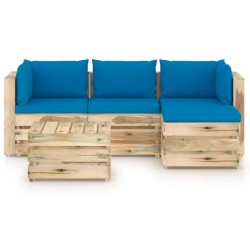 5-tlg. Garten-Lounge-Set mit Kissen Grün Imprägniertes Holz
