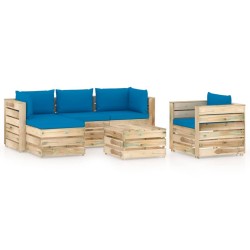 6-tlg. Garten-Lounge-Set mit Kissen Grün Imprägniertes Holz