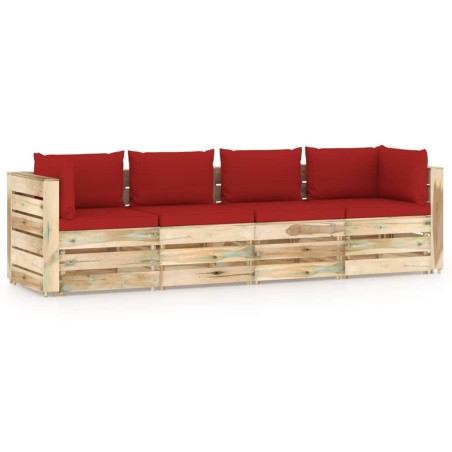 4-Sitzer Outdoor-Sofa mit Kissen Grün Imprägniertes Holz