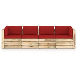4-Sitzer Outdoor-Sofa mit Kissen Grün Imprägniertes Holz