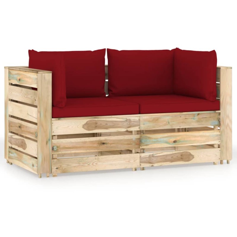2-Sitzer Outdoor-Sofa mit Kissen Grün Imprägniertes Holz 2-Sitzer Outdoor-Sofa mit Kissen Grün Imprägniertes Holz