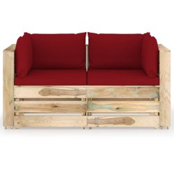 2-Sitzer Outdoor-Sofa mit Kissen Grün Imprägniertes Holz