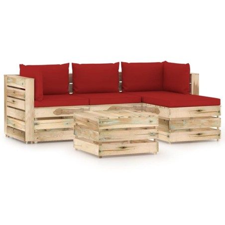 5-tlg. Garten-Lounge-Set mit Kissen Grün Imprägniertes Holz