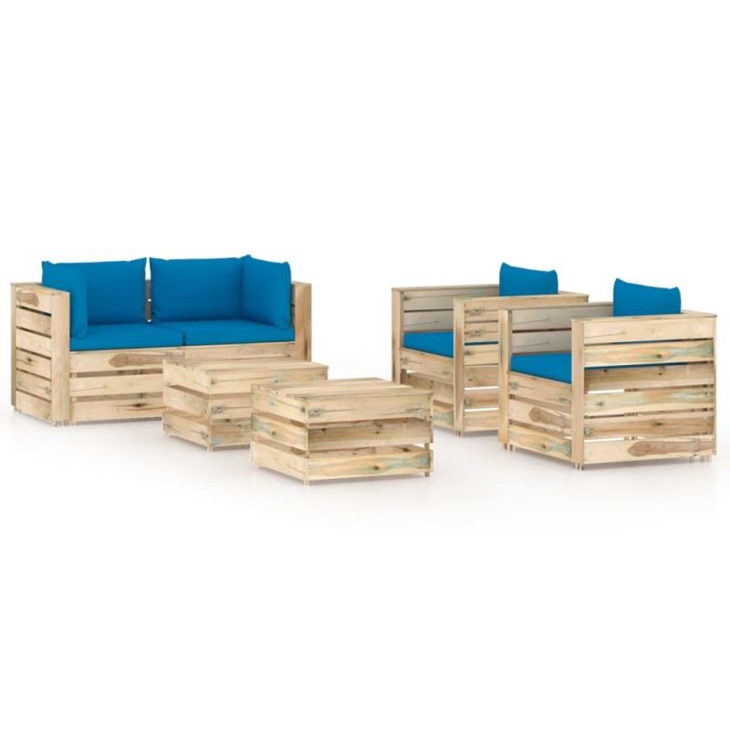 6-tlg. Garten-Lounge-Set mit Kissen Grün Imprägniertes Holz 6-tlg. Garten-Lounge-Set mit Kissen Grün Imprägniertes Holz