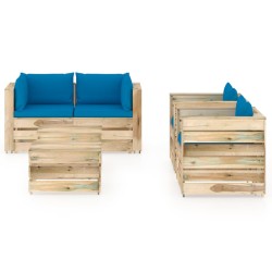 6-tlg. Garten-Lounge-Set mit Kissen Grün Imprägniertes Holz
