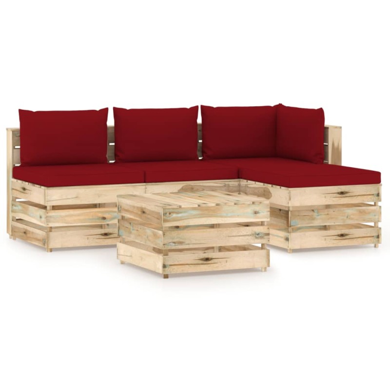 5-tlg. Garten-Lounge-Set mit Kissen Grün Imprägniertes Holz 5-tlg. Garten-Lounge-Set mit Kissen Grün Imprägniertes Holz