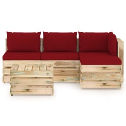 5-tlg. Garten-Lounge-Set mit Kissen Grün Imprägniertes Holz