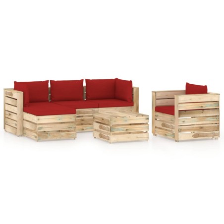 6-tlg. Garten-Lounge-Set mit Kissen Grün Imprägniertes Holz