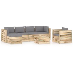 7-tlg. Garten-Lounge-Set mit Kissen Grün Imprägniertes Holz