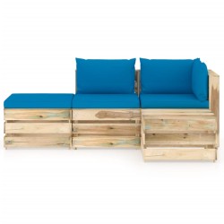 4-tlg. Garten-Lounge-Set mit Kissen Grün Imprägniertes Holz