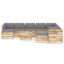 11-tlg. Garten-Lounge-Set mit Kissen Grün Imprägniertes Holz