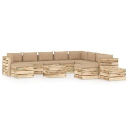 12-tlg. Garten-Lounge-Set mit Kissen Grün Imprägniertes Holz