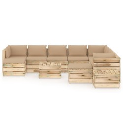 12-tlg. Garten-Lounge-Set mit Kissen Grün Imprägniertes Holz