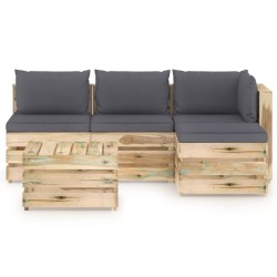 5-tlg. Garten-Lounge-Set mit Kissen Grün Imprägniertes Holz