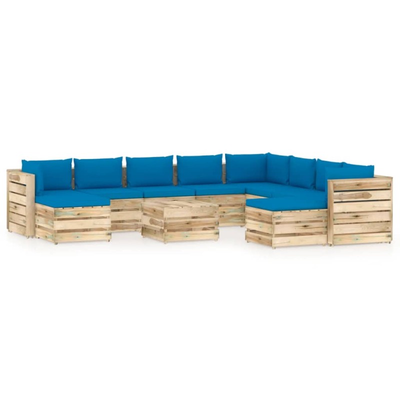 11-tlg. Garten-Lounge-Set mit Kissen Grün Imprägniertes Holz 11-tlg. Garten-Lounge-Set mit Kissen Grün Imprägniertes Holz