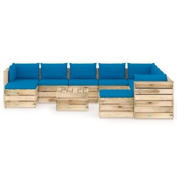 11-tlg. Garten-Lounge-Set mit Kissen Grün Imprägniertes Holz