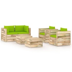 6-tlg. Garten-Lounge-Set mit Kissen Grün Imprägniertes Holz