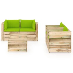 6-tlg. Garten-Lounge-Set mit Kissen Grün Imprägniertes Holz
