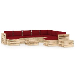 12-tlg. Garten-Lounge-Set mit Kissen Grün Imprägniertes Holz