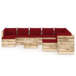 12-tlg. Garten-Lounge-Set mit Kissen Grün Imprägniertes Holz