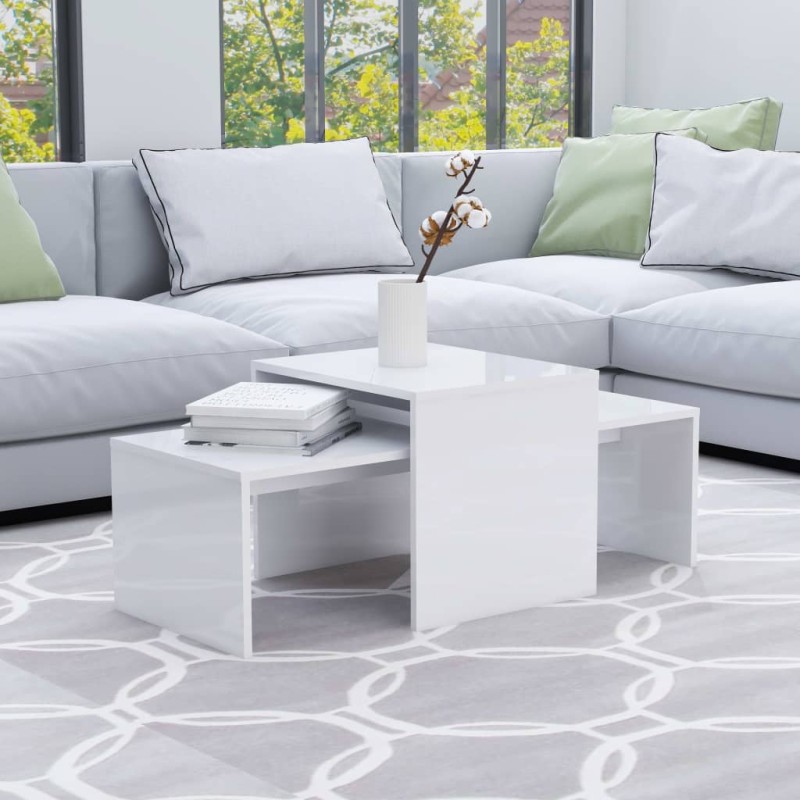 Couchtisch-Set Hochglanz-Weiß 100x48x40 cm Holzwerkstoff Couchtisch-Set Hochglanz-Weiß 100x48x40 cm Holzwerkstoff