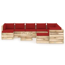 11-tlg. Garten-Lounge-Set mit Kissen Grün Imprägniertes Holz