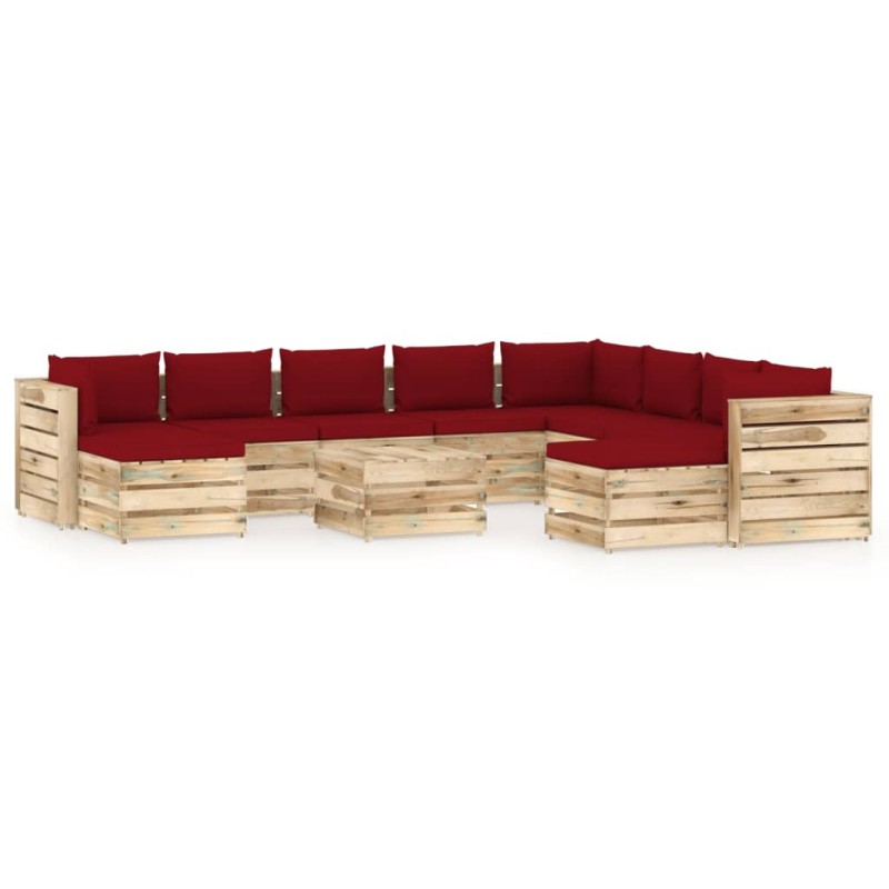 11-tlg. Garten-Lounge-Set mit Kissen Grün Imprägniertes Holz 11-tlg. Garten-Lounge-Set mit Kissen Grün Imprägniertes Holz