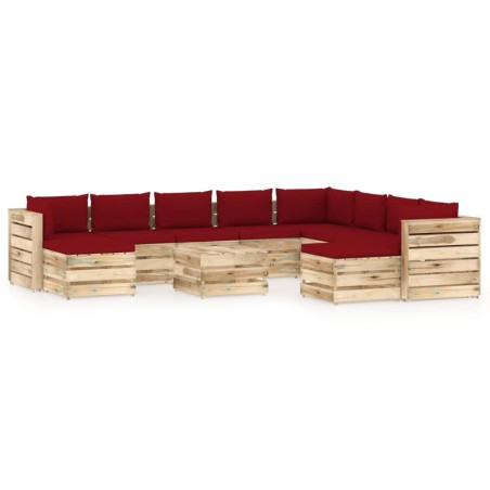 11-tlg. Garten-Lounge-Set mit Kissen Grün Imprägniertes Holz
