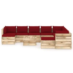11-tlg. Garten-Lounge-Set mit Kissen Grün Imprägniertes Holz