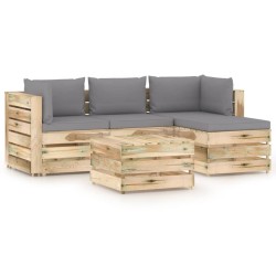 5-tlg. Garten-Lounge-Set mit Kissen Grün Imprägniertes Holz