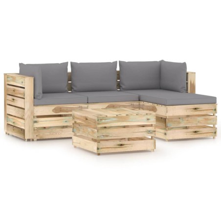 5-tlg. Garten-Lounge-Set mit Kissen Grün Imprägniertes Holz