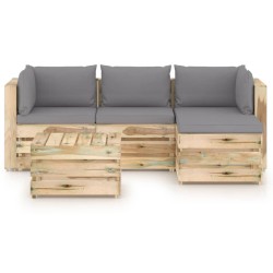 5-tlg. Garten-Lounge-Set mit Kissen Grün Imprägniertes Holz