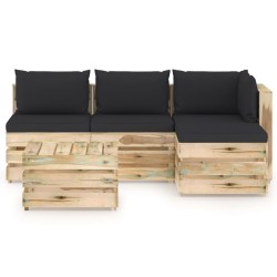 5-tlg. Garten-Lounge-Set mit Kissen Grün Imprägniertes Holz