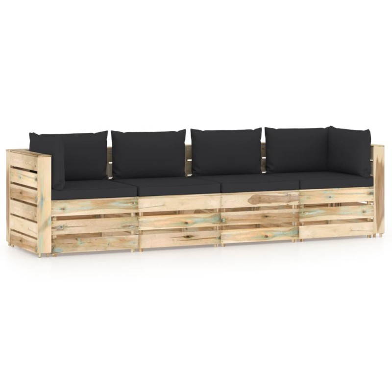 4-Sitzer Outdoor-Sofa mit Kissen Grün Imprägniertes Holz 4-Sitzer Outdoor-Sofa mit Kissen Grün Imprägniertes Holz