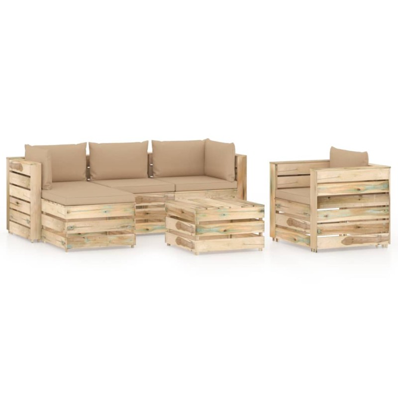 6-tlg. Garten-Lounge-Set mit Kissen Grün Imprägniertes Holz 6-tlg. Garten-Lounge-Set mit Kissen Grün Imprägniertes Holz