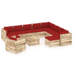 vidaXL 12-tlg. Garten-Lounge-Set mit Kissen Grün Imprägniertes Holz