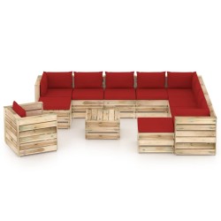 vidaXL 12-tlg. Garten-Lounge-Set mit Kissen Grün Imprägniertes Holz